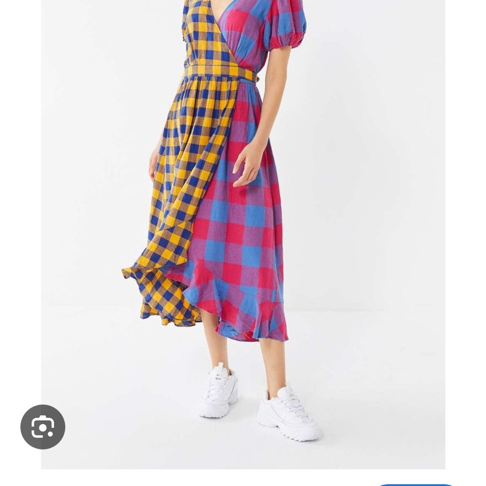 Urban Outfitters Mixed Pattern Multi-color Plaid Midi Wrap Dress - W M